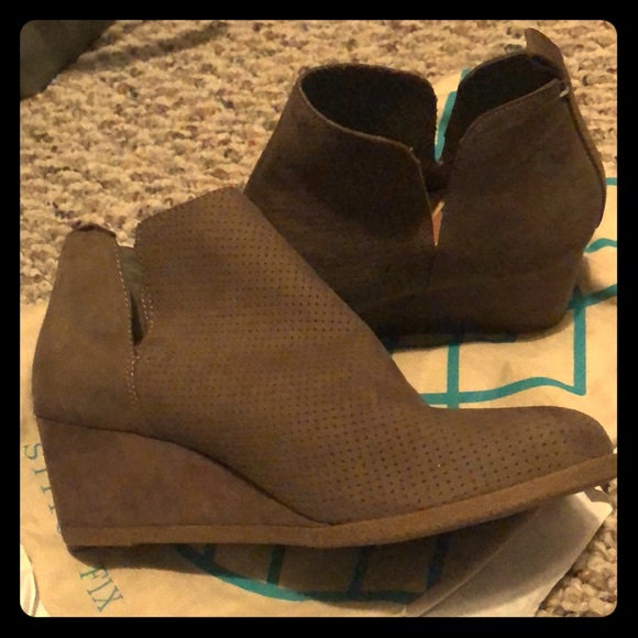breana faux suede wedge bootie